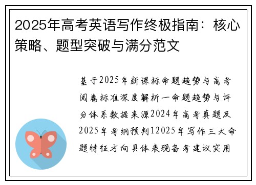 2025年高考英语写作终极指南：核心策略、题型突破与满分范文