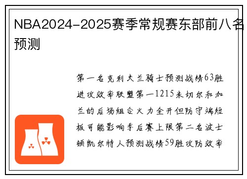NBA2024-2025赛季常规赛东部前八名预测